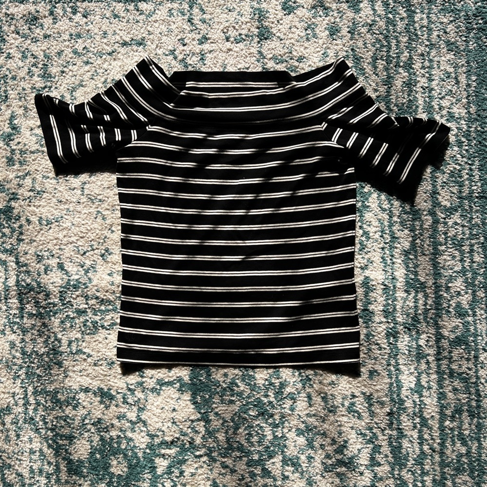 Ralph Lauren Black & White Striped Off-Shoulder Crop Top